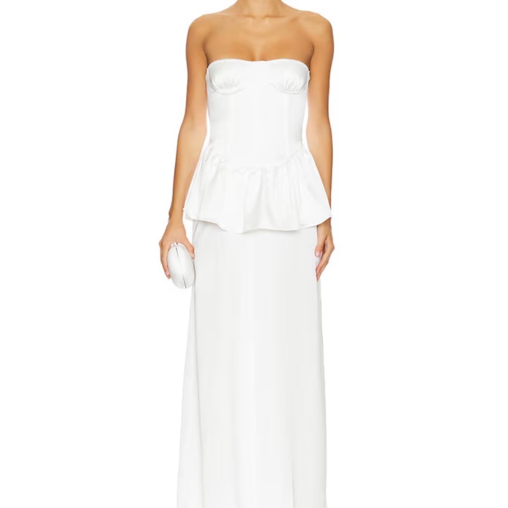 WeWoreWhat Strapless White Peplum Gown